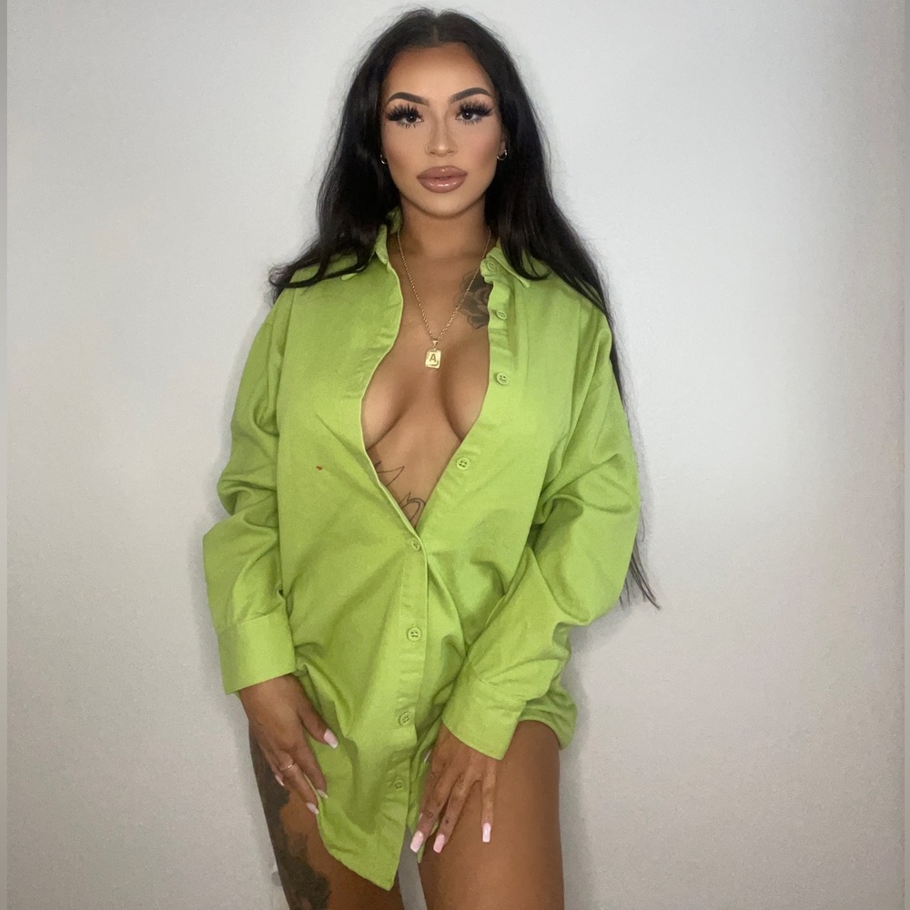 Green, Button-up, Shirt Dress